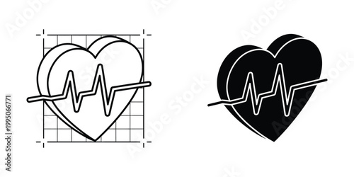 Heart with heartbeat line illustration in contrasting styles