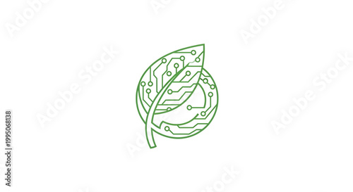 Minimalist green leaf logo icon formed by circuit board lines and nodes.