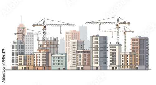 City Skyline with Construction Cranes Towering 3.