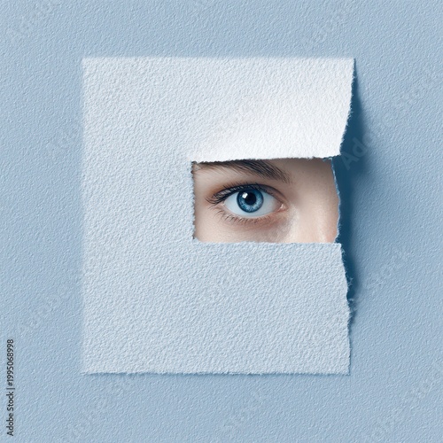 Eyes of curiosity peek through a torn wall