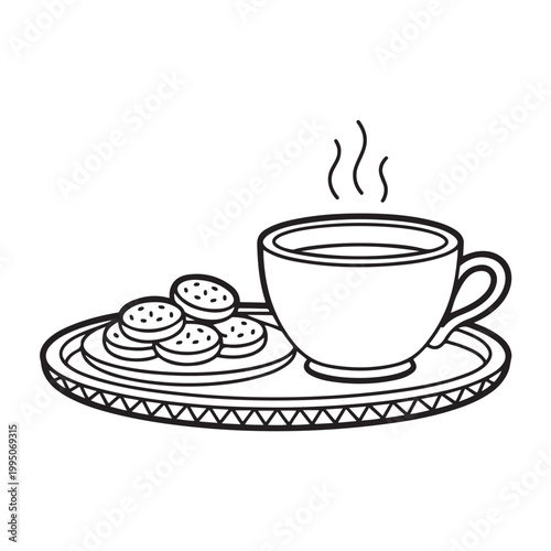 Black and white line coffee cup and beans roasted steam