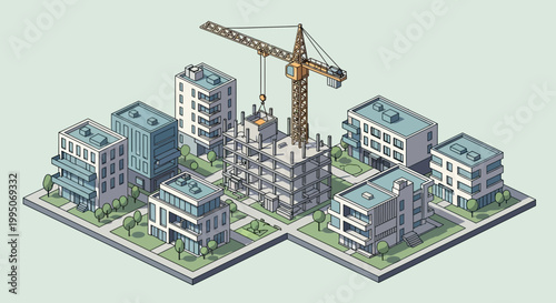Construction site with crane and buildings 2.
