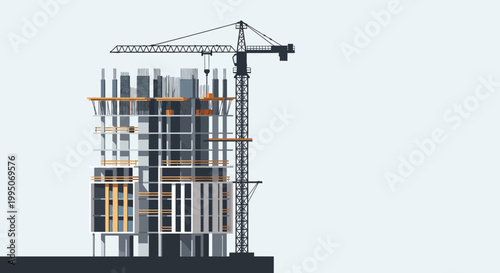 Construction site with tall crane.
