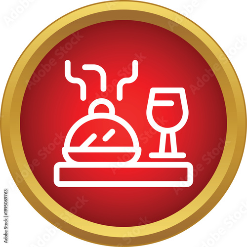 Elegant food cloche and wine glass icon representing dinner service