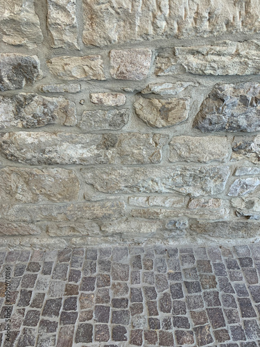 Half-timbered wall with wooden beams and stone structure. Traditional European architecture detail