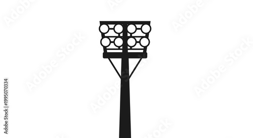 Black silhouette of a stadium floodlight tower against white background