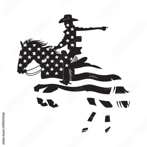 Black and white of cowboy riding bucking horse boots