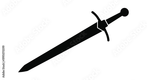 Fotografie A black silhouette of a medieval longsword on a white background