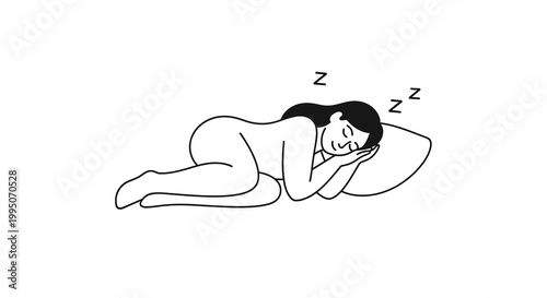 A simple line drawing depicts a woman peacefully sleeping on her side