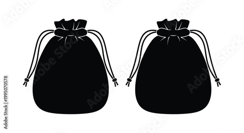 Obraz na plátně Two black drawstring pouches are displayed against a white background