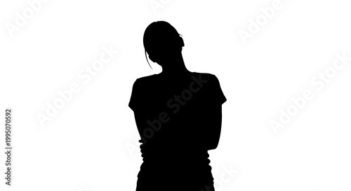 Silhouette of a woman with arms crossed against a white background