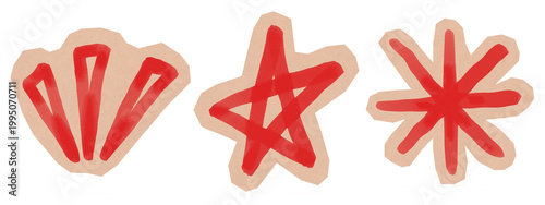 Photography Hand-drawn red star and fan shape sticker set for scrapbooking