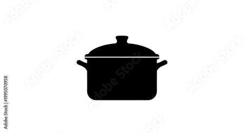 Simple black silhouette of a cooking pot with a lid and handles
