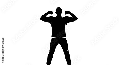 Silhouette of a muscular man flexing his biceps with arms raised