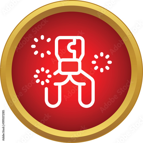 Hand tool cutting pliers with sparks in a rounded red icon