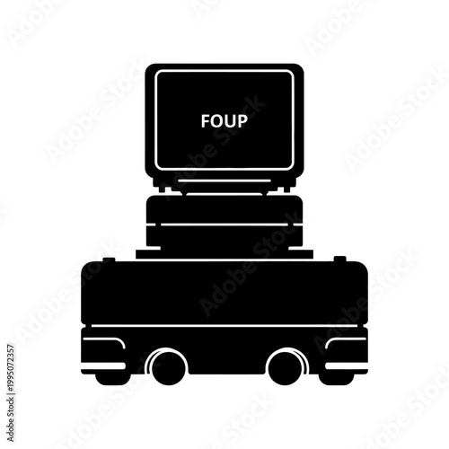 Black Silhouette of Automated Guided Vehicle AGV Carrying FOUP for Fab Floor Logistics