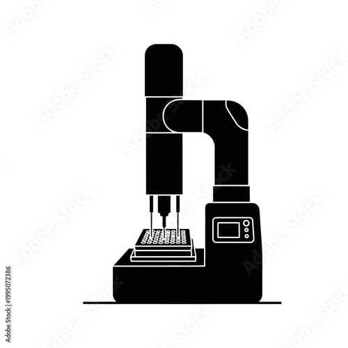 Robotic Lab Sample Handler Multi-Well Plate Mover Silhouette Vector for Life Sciences and Automated Clinical Diagnostics