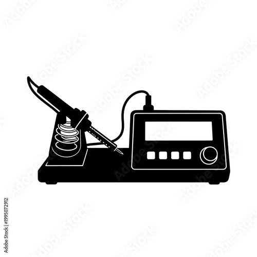 Black Silhouette of Electronics Soldering Iron Station with Digital Display for Repairs