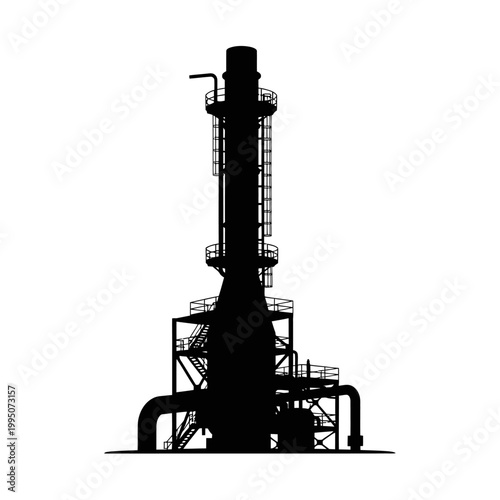 Toxic Gas Scrubber Exhaust Tower Silhouette, Facility Infrastructure and Industrial Safety Concept.
