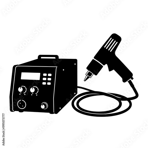 Hot Air Rework Station with Nozzle for PCB Soldering and Repair Concept Vector Silhouette