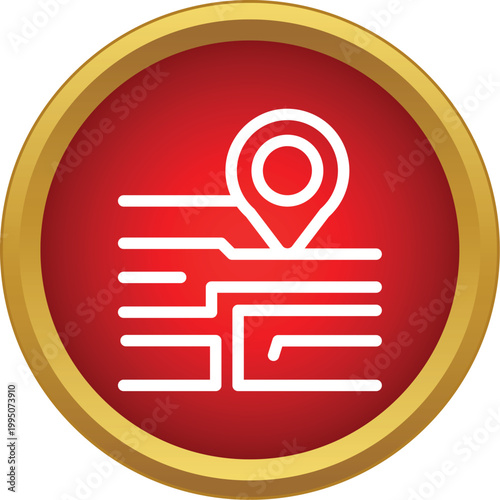 Navigation pin marking a spot on an abstract map with a path