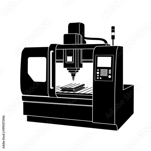 Computerized Numerical Control CNC Machine Center for Precision Milling Vector Silhouette