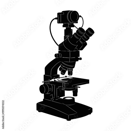 High-Power Stereomicroscope with Digital Camera for Scientific Imaging Tech Vector Silhouette