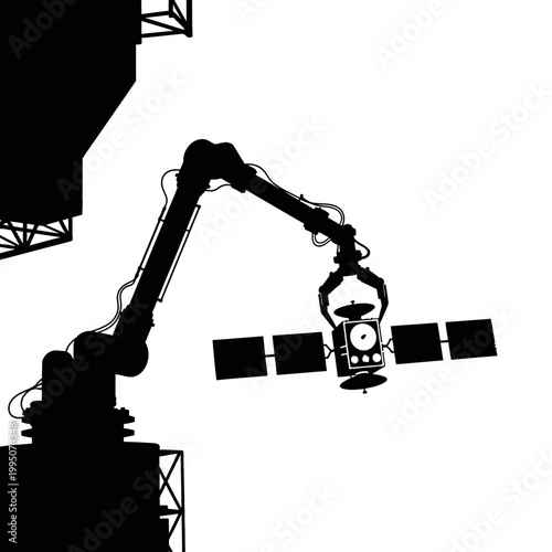 Robotic Arm for Satellite Servicing Capturing a Satellite Silhouette Vector for Orbital Operations and Space Engineering