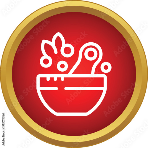 Mortar and pestle crushing herbs inside a red circular icon