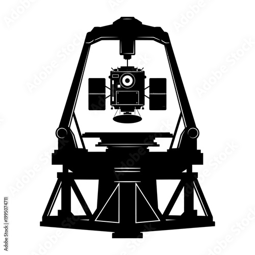 Mass Properties Measurement Machine Balancing a Satellite Silhouette Vector for Aerospace Engineering and Precision Testing