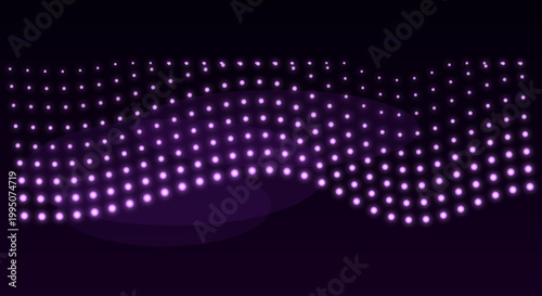 Purple LED light installation in futuristic neon glowing pattern on dark background for nightclub decor