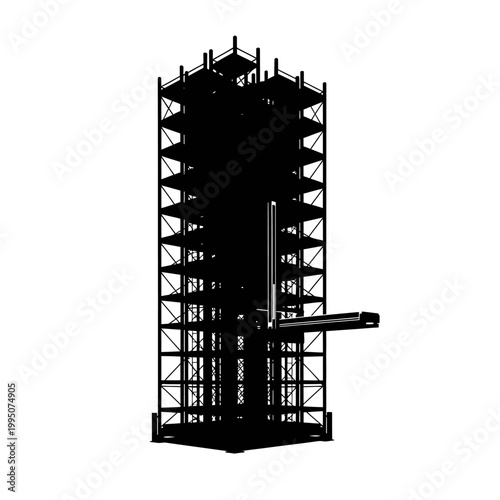 Black Silhouette of Automated Material Handling AMHS Stocker for Factory Storage Racking