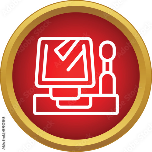 Cash register with barcode scanner device in a red circle frame