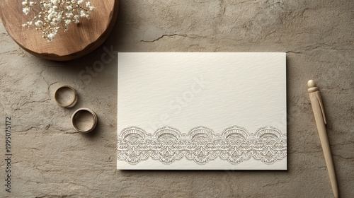 Aesthetic Vintage Wedding Card Mockup with Jewelry