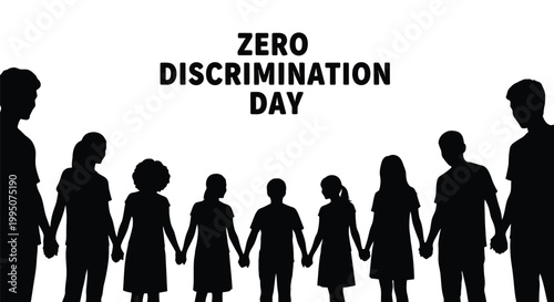 Silhouette of diverse people holding hands together in unity to celebrate zero discrimination day event today