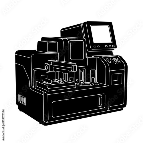 Black Silhouette of Automated Hematology Blood Analyzer for Clinical Diagnostic Testing