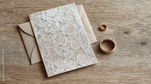 Antique Style Wedding Card Mockup with Lace Fabric