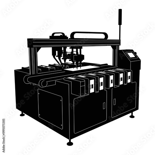 SMT Pick and Place Machine Silhouette, Electronics Manufacturing and PCB Assembly Concept.