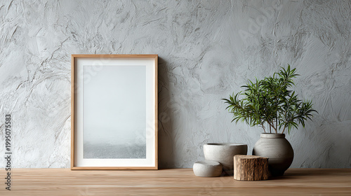 Modern Framed Painting Mockup on Textured Wall
