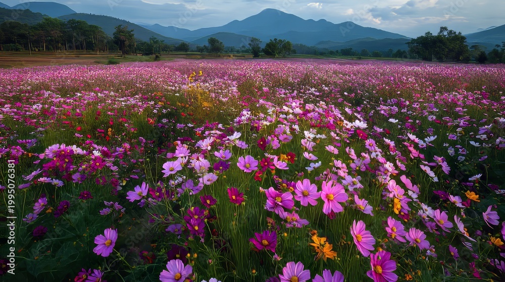 Obraz premium A beautiful cosmos flower field at Jim Thompson Farm.