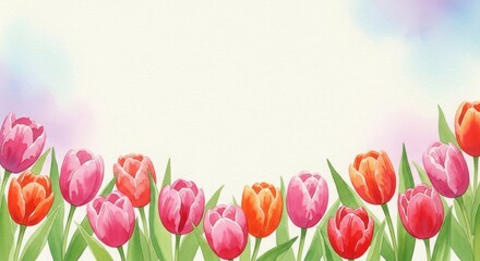 flowers banner mockup, may, colorful watercolor mother's day banner background with space for text 
