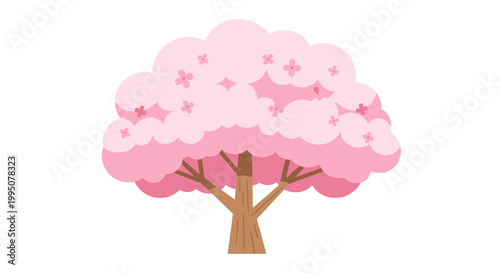 Pink Cherry Blossom Tree - Spring Nature, Floral Illustration