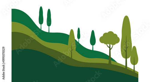 Rolling Green Hills with Trees - Abstract Organic Landscape Design