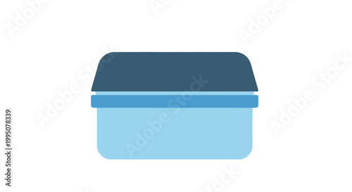 Simple Blue Storage Container with Lid, Flat Design, Isolated on White Background