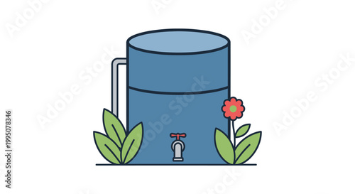 Rainwater Harvesting Tank with Faucet and Leaves, Eco-friendly Water Storage
