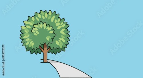 Stylized Tree and Path on Blue Sky Background