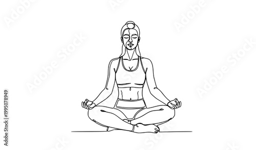 Continuous line drawing of woman doing yoga and meditation vector illustration for fitness and wellness design