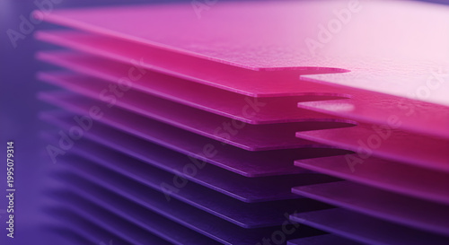 A stack of colorful layered sheets create a vibrant gradient effect indoors.