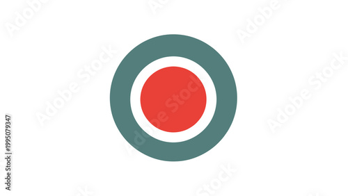 Target symbol with red center and grey and white rings on white background