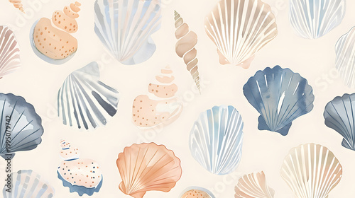 Seamless background with sea shells 